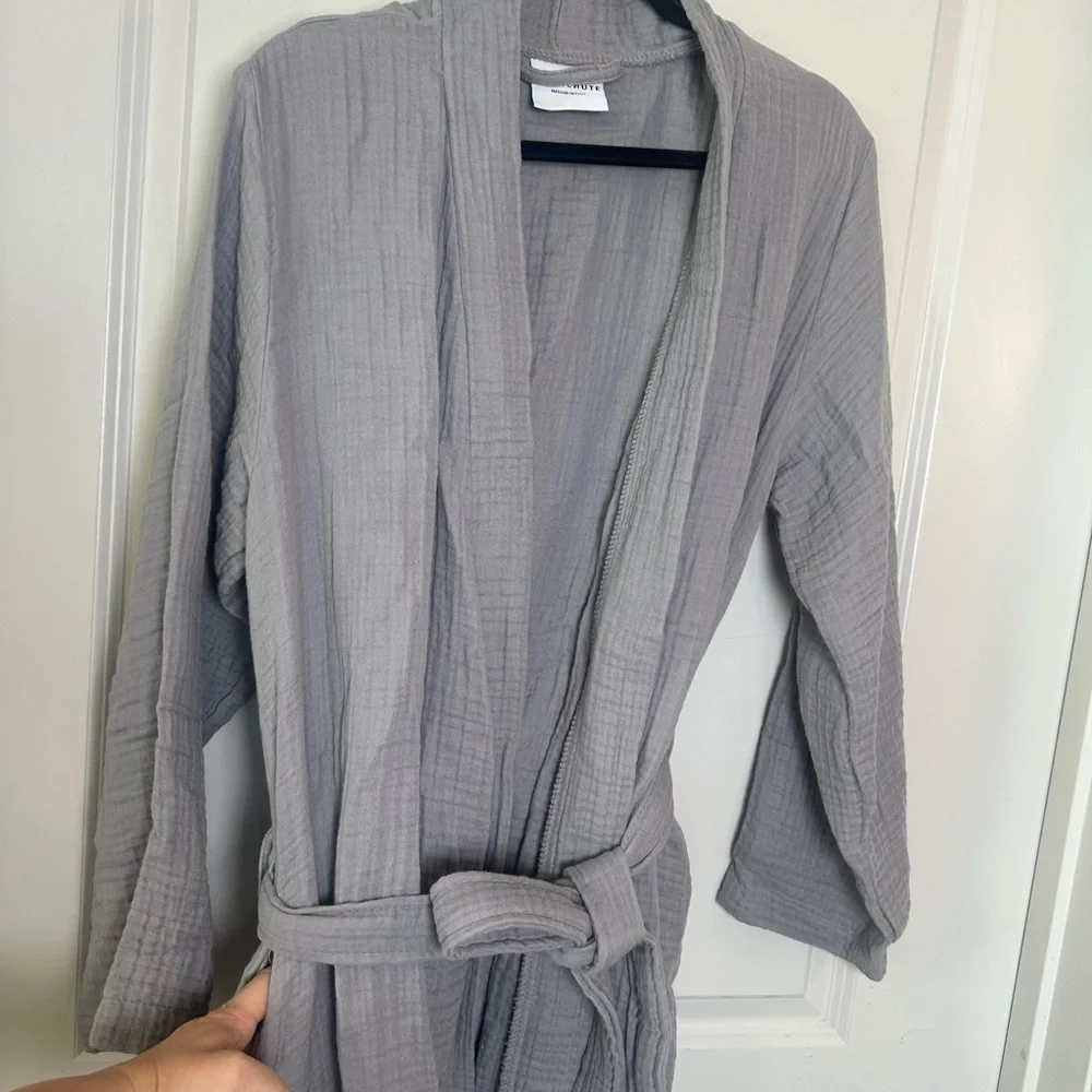 PARACHUTE Cloud Turkish Cotton Waffle Knit Belted Gauzy Unisex Grey Robe,Medium